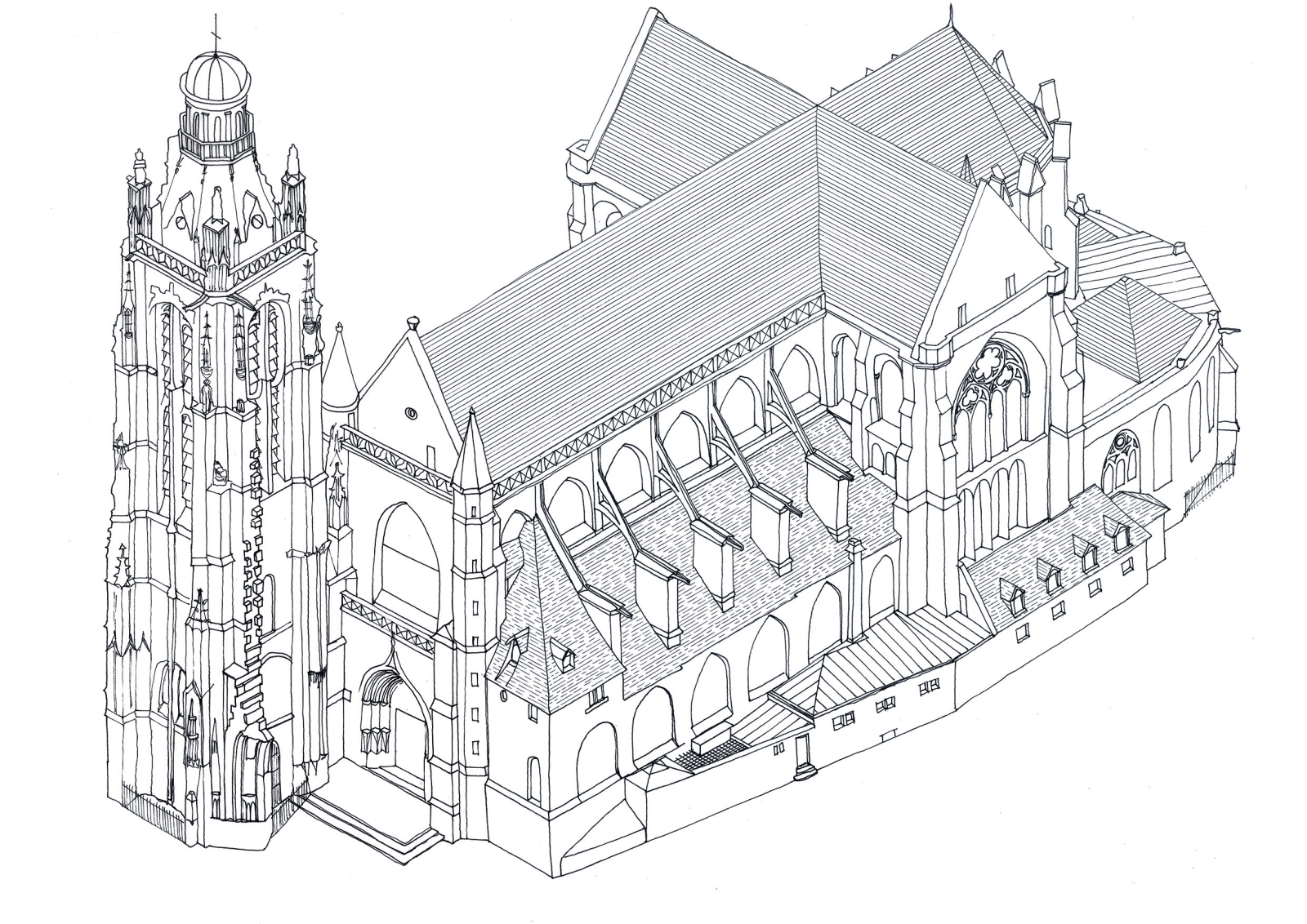 Compiègne, église Saint-Jacques, axonométrie état existant (Oise)