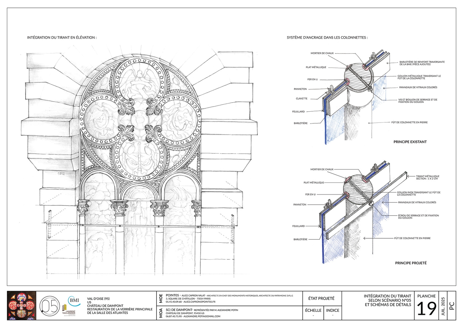 Us, Château de Dampont, verrière des Atlantes détails (Val-d'Oise)