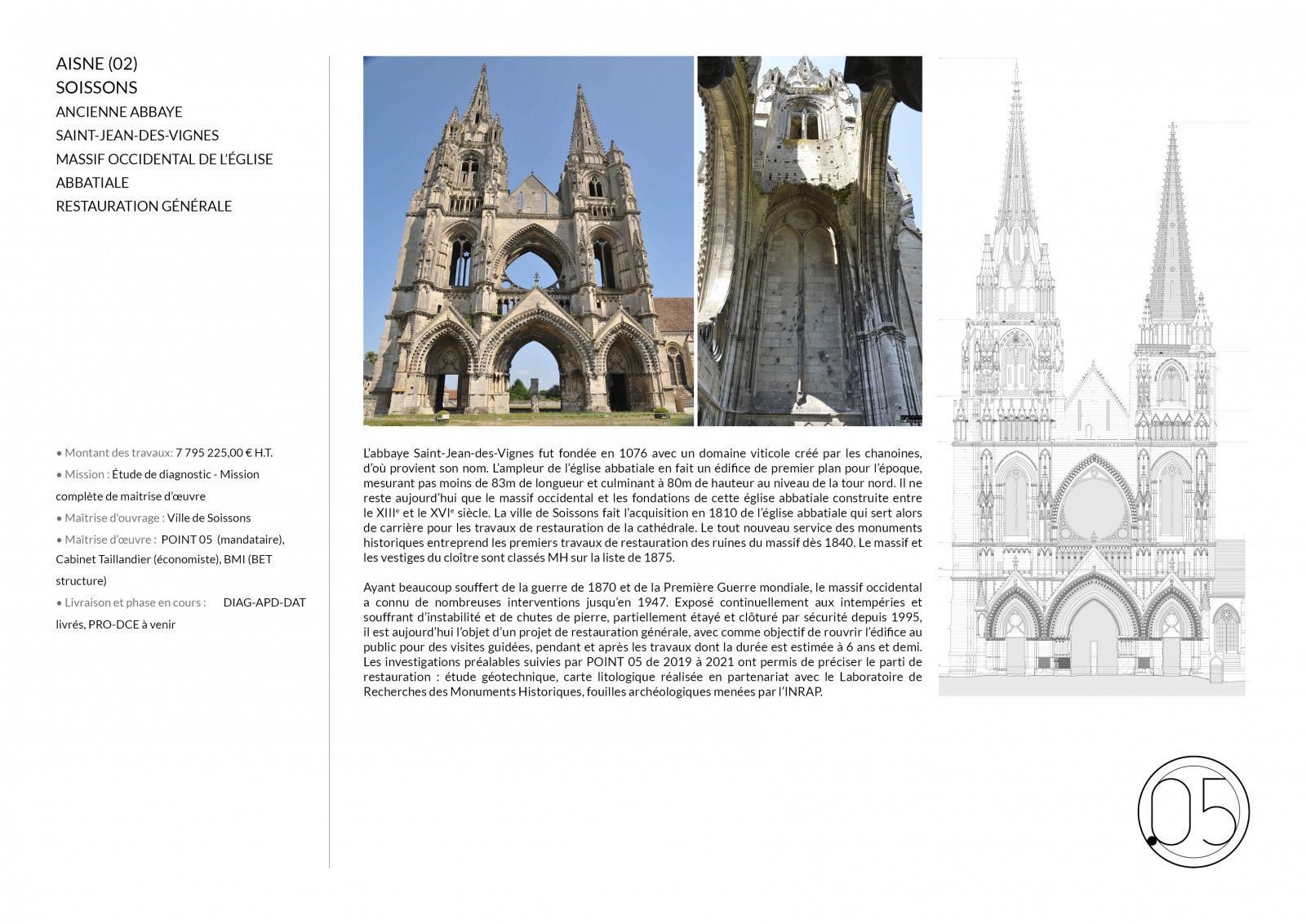 Massif de l'église abbatiale de Saint-Jean-des-Vignes de Soissons (Aisne)